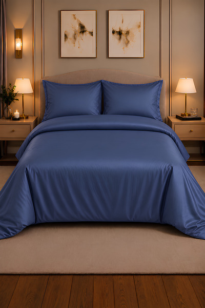 remtex 100% Cotton Satin Indigo Double Duvet Cover Set (83 Thread-125 Gsm)