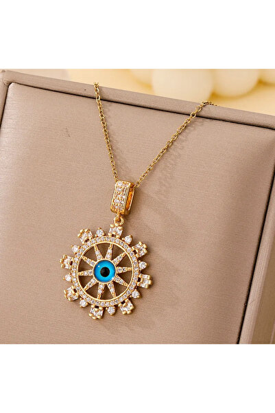 Peach Jewelry Peach Jewerly Γυναικείο Κολιέ Μάτι Από Χάλυβα Τιτανίου Επιχρυσω...