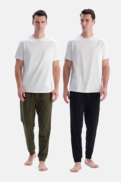 Dagi Khaki-Black Double Jogger Cotton Trousers