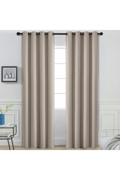 Yakamok Blackout Curtains for Livingroom - Wave Line with Dots Gold Print Des...