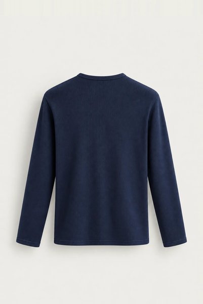 no7man Kiearan - Navy Blue - Buttoned Collar - Long Sleeve Men's T-Shirt