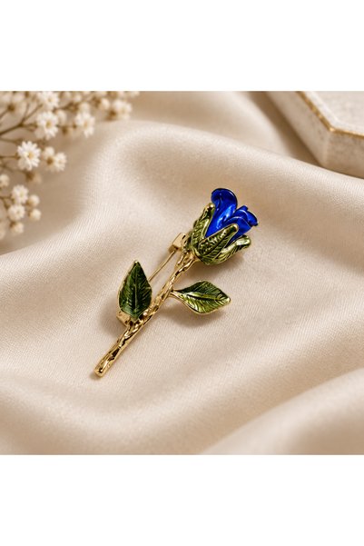 Genel Markalar Gül lacivert renk broş 4.5 cm