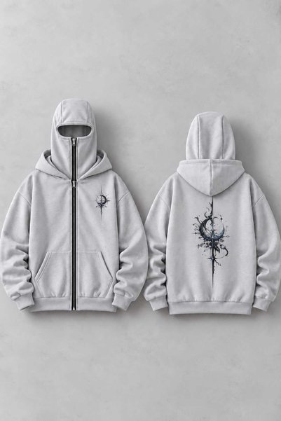 LOTS MODA Snow Masked Ninja Unisex Sweatshirt Cardigan 2Strands Thick Fleece
