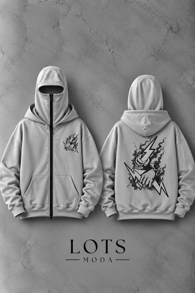 LOTS MODA Snow Masked Ninja Unisex Sweatshirt Cardigan 2Strands Thick Fleece