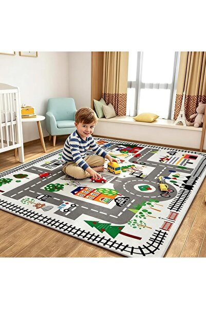 GENERAL Kids City Road Play Mat, Crystal Velvet Anti-Slip Educational Car Tra...