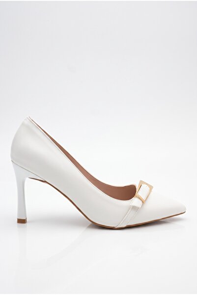 Redoxy Women's Pointed-Toe Thin Heeled White Evening Dress Shoes with Buckle ...