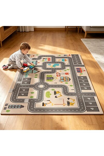VAODO Kids Car Rug, Car City Life Road Carpet, Train Track Throw Mat, Non-Sli...