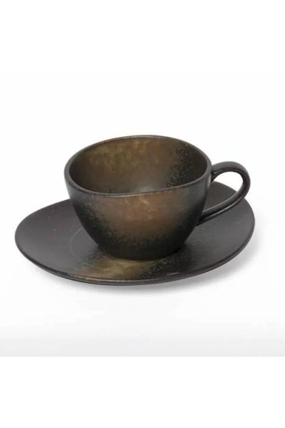 BARISTAR فنجان قهوة سيراميك سافها سعة 220 مل، بتدرج لوني بني ترابي وأسود مع ل...