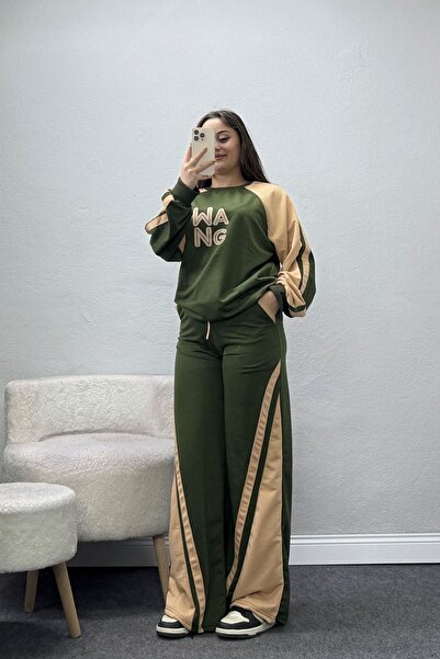 BELENDİR Women's 2 Threaded Garnished Striped Tracksuit Set Hakibej
