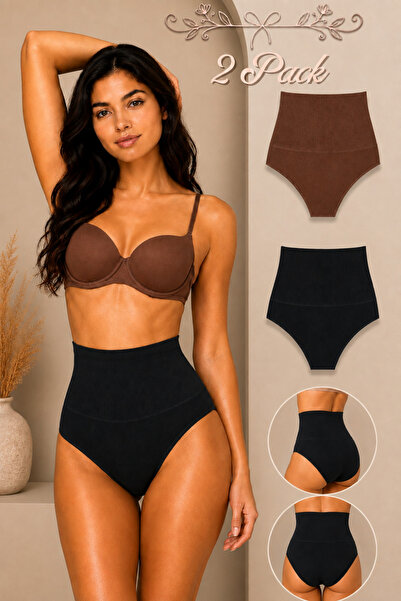 WomanAndKids Night Black-Brown Women's Gathering High-Waisted Flexible 2-Piec...