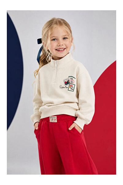 Kız Çocuk Adventure Yarım Fermuarlı Sweatshirt ekru