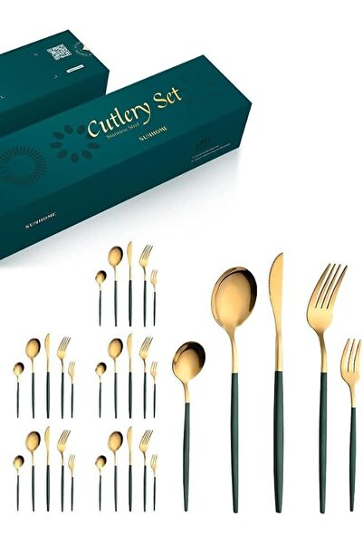 Sharpdo acc SUNHOME 30-Piece Stainless Steel Cutlery Set Green/Gold