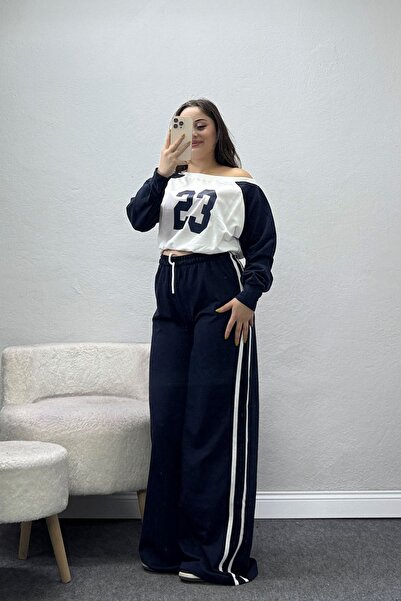 BELENDİR Women's 2 Thread Boat Neck Tracksuit Set Dark White