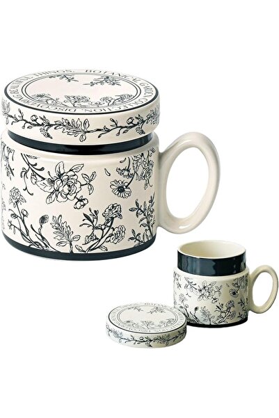 MAKINGTEC Ceramic Coffee Mug with Lid 12.9oz, Flower Patterned Porcelain Tea ...