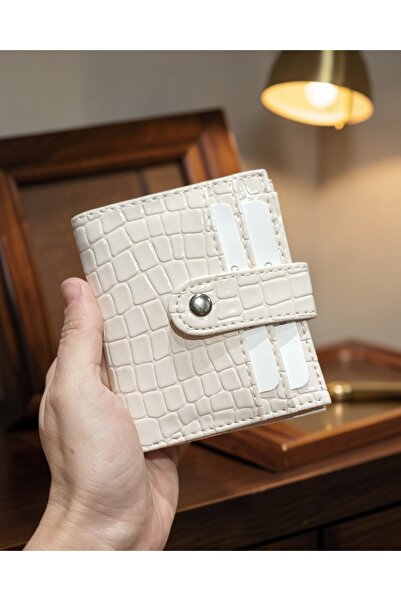 KY Women's Cream Croco Pattern Thin Small Model 10 Card Holder Wallet 1