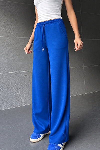 COMBİNE MİCHAİL Women's Winter Wide-Leg Blue Sweatpants