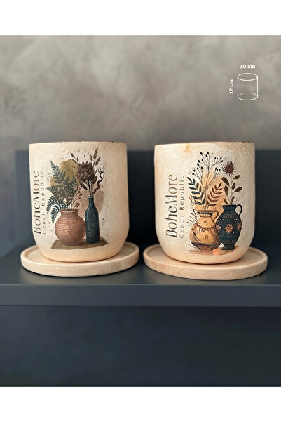 Çiçeva El Yapım 1'li Bohem Çiçek Saksı - Tabak - 12 X 10 CM - Dış ve İç Mekan...