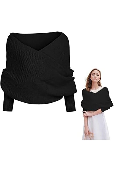 Tazweeq Black Knitted Scarf with Sleeves for Women, Multifunctional Autumn Wi...