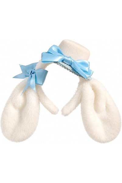 PUCAPOCO Bunny Ears Headband Furry Rabbit Puppy Dog Ears Headband Cute JK Bow...