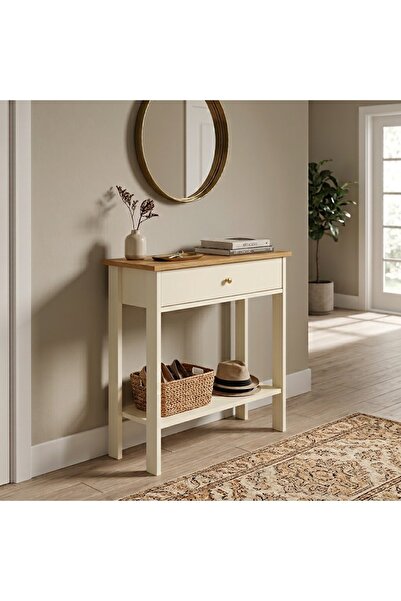 MANDOSİ 60 Cm Çekmeceli Bej Meşe Dresuar Antre Hol Gold Kulp