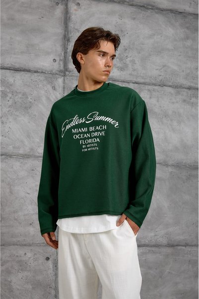 NOMARC Yeşil BASKILI DOKUMA KUMAŞ SWEATSHIRT
