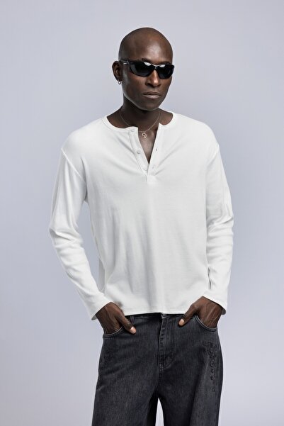 Catch Henley Yaka Fitilli Düğmeli Uzun Kollu Sweatshirt
