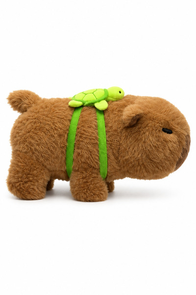 İlknurtoys Kapibara Peluş Oyuncak Yeşil Kaplumbağa Detaylı Kahverengi