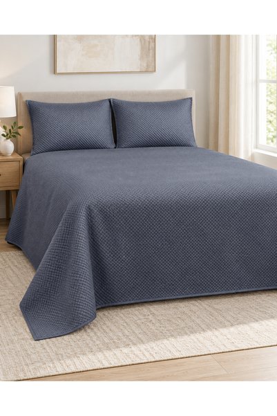 la lune home Astana Nubuck Double-Sided King Size Bedspread Set 240X260 Cm, with 2 Pillowcases 50X70 cm