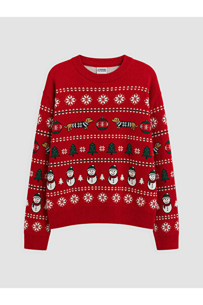 LC Waikiki Two Mt Shop Quality Lcw Kids Red Christmas Themed Girls' Knit Sweater