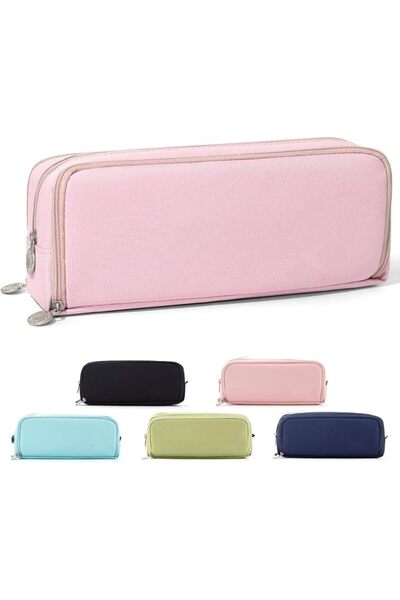 TERRIFI Large Pencil Case with 3 Compartments, Pink Pencil Pouch with Metal Z...