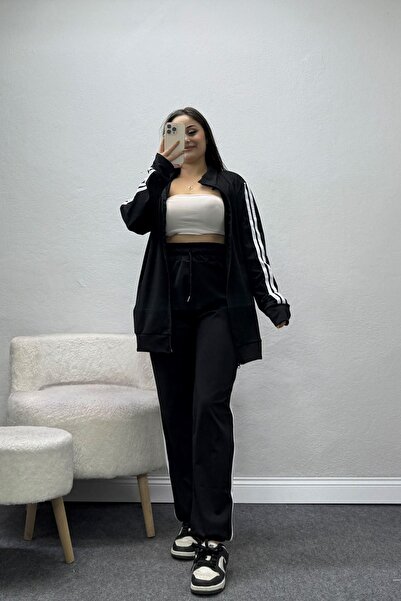 BELENDİR Women's Double Stripe Diver Tracksuit Set Black