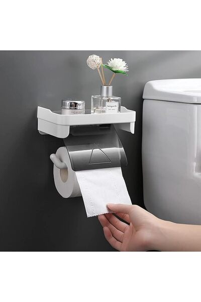 GENERAL Self-Adhesive Toilet Paper Holder Wall Mount with Storage Rack Bathro...