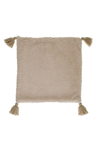 OEM Husă de pernă decorativă din blană artificială bej cu ciucuri 40x40cm
