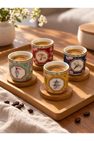 Easy Life Collection's Jardins D’orient 4’lü Porselen Kahve Fincan Seti - 110 ml