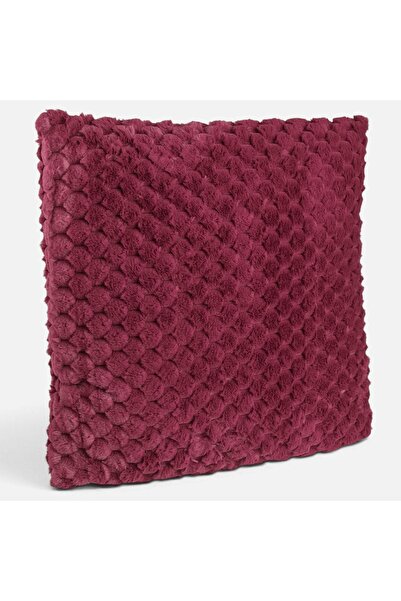 OEM Pernă decorativă din blană artificială, roșu burgundă, 60x60cm, textură r...