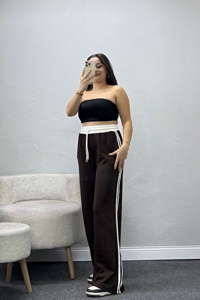 BELENDİR Women's Modal Side-Striped Sweatpants Brown