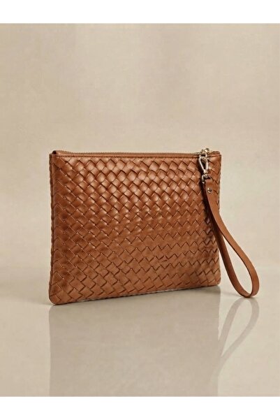 Örgü Dokulu Vegan Deri Clutch Çanta – Bilekten Askılı