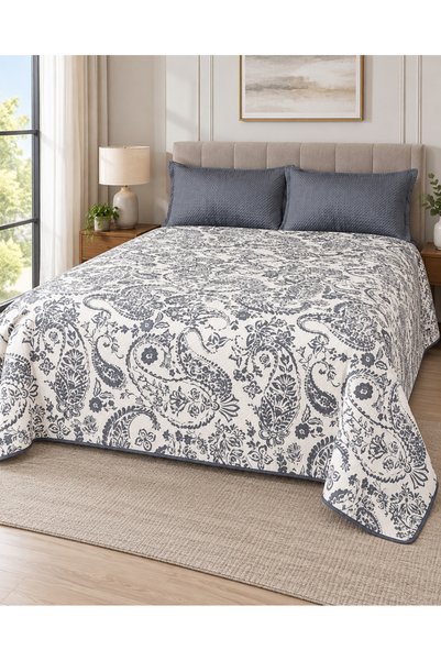 la lune home Astana Nubuck Double-Sided King Size Bedspread Set 240X260 Cm, with 2 Pillowcases 50X70 cm