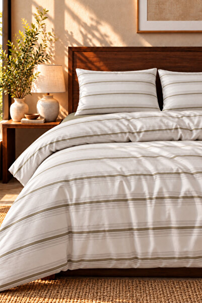 Loyal Home 100% Cotton 160 Tc (63 Thread) Double Duvet Cover Set with Green S...