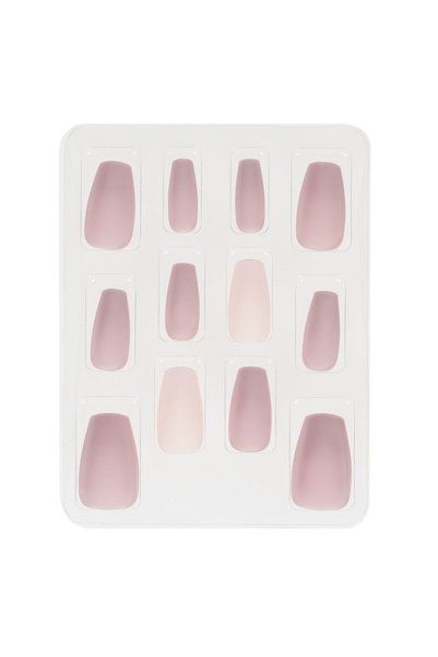 OEM Set de 12 unghii false nude mate, formă sicriu, cu adeziv