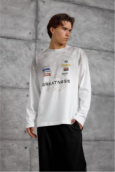 NOMARC Beyaz GREATNESS BASKI OVERSIZE SWEATSHIRT