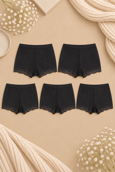 Nymora 5-Pack Women's Lace Cotton Combed Cotton Camisole Boxer Shorts Panties...