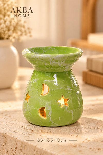 AKBA HOME Seramik Buhurdanlık Yıldız Ay Desenli Tealight Mum Kullanımlı Dekor...