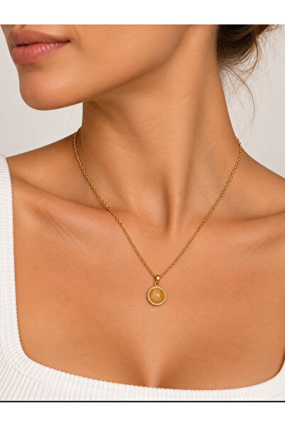 Atelier Licia Stainless Steel Gold Colored Natural Stone Look Women's Necklac...