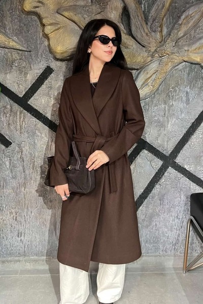 thesunfyre Women's Lined-Belted Slit Detailed Regular Fit Wool Cashmere Coat ...