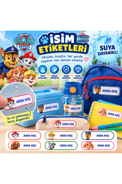 NoyaStudio 190 ADET Suya Dayanıklı Paw Petrol Temalı Suluk Beslenme Etiketi K...