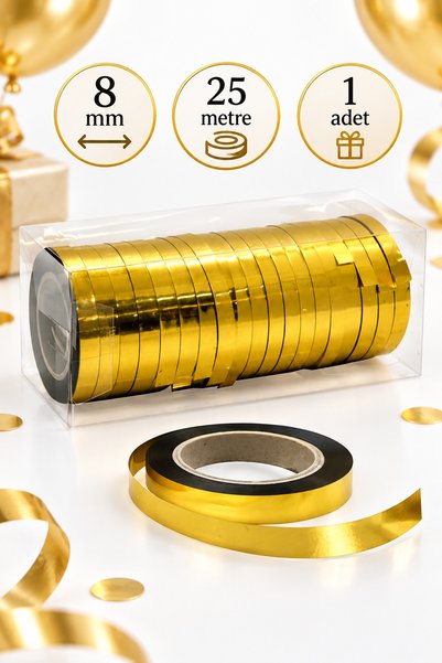 Atölye Mi Gold Metalize Parlak Balon İpi Rafya 25 Metre - 1 Adet Balon Bağlam...