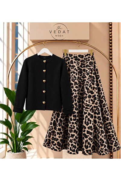 MODA VEDAT Cardigan tricotat cu nasturi în formă de inimă pentru femei - Set ...