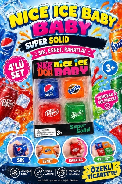 Nee Doh Nice Ice Baby 4'lü Set – Super Solid Eğlenceli Sıkma ve Esnetme Oyuncağı