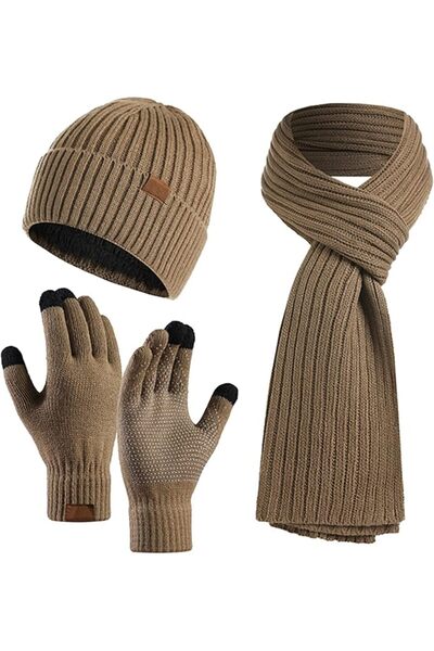 Kunyeah 3PCS Winter Unisex Hat Scarf Gloves Set Warm Knit Beanie Hat Touchscr...